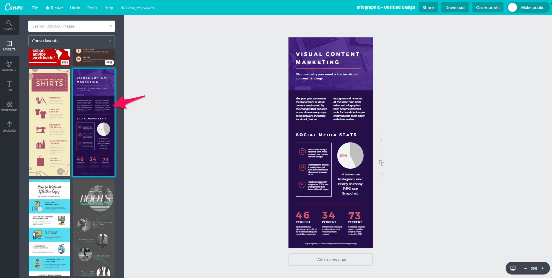 Creating an infographic on Canva