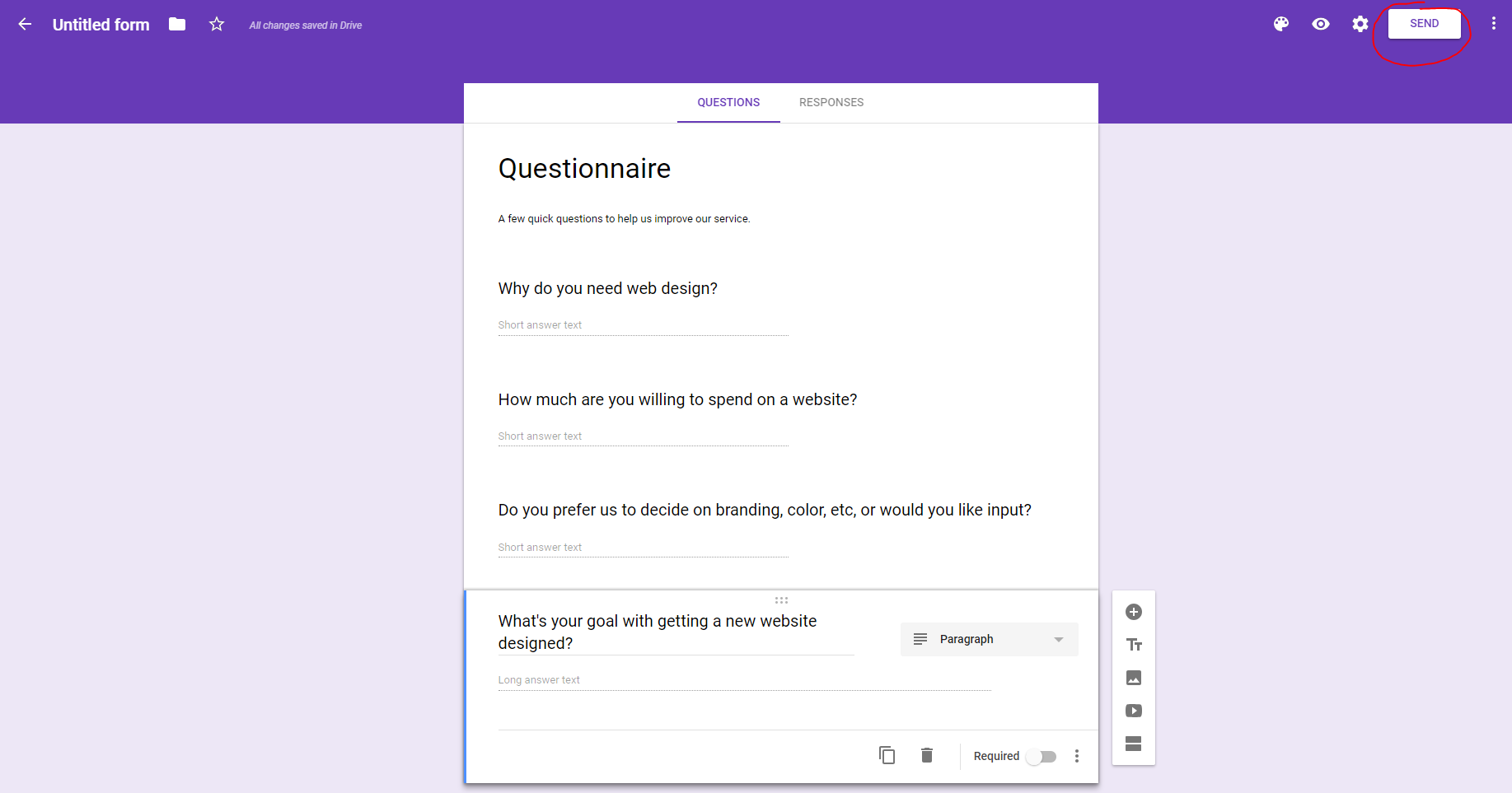 Creating a Google Form questionnaire